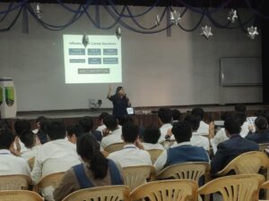 Sakshi Mittal during a career counselling session for school students in Delhi